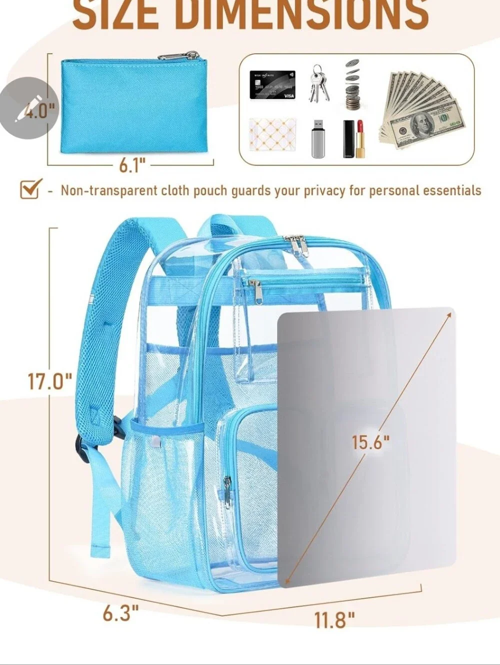 NWOT Clear Backpack Heavy Duty Clear for School And Concerts